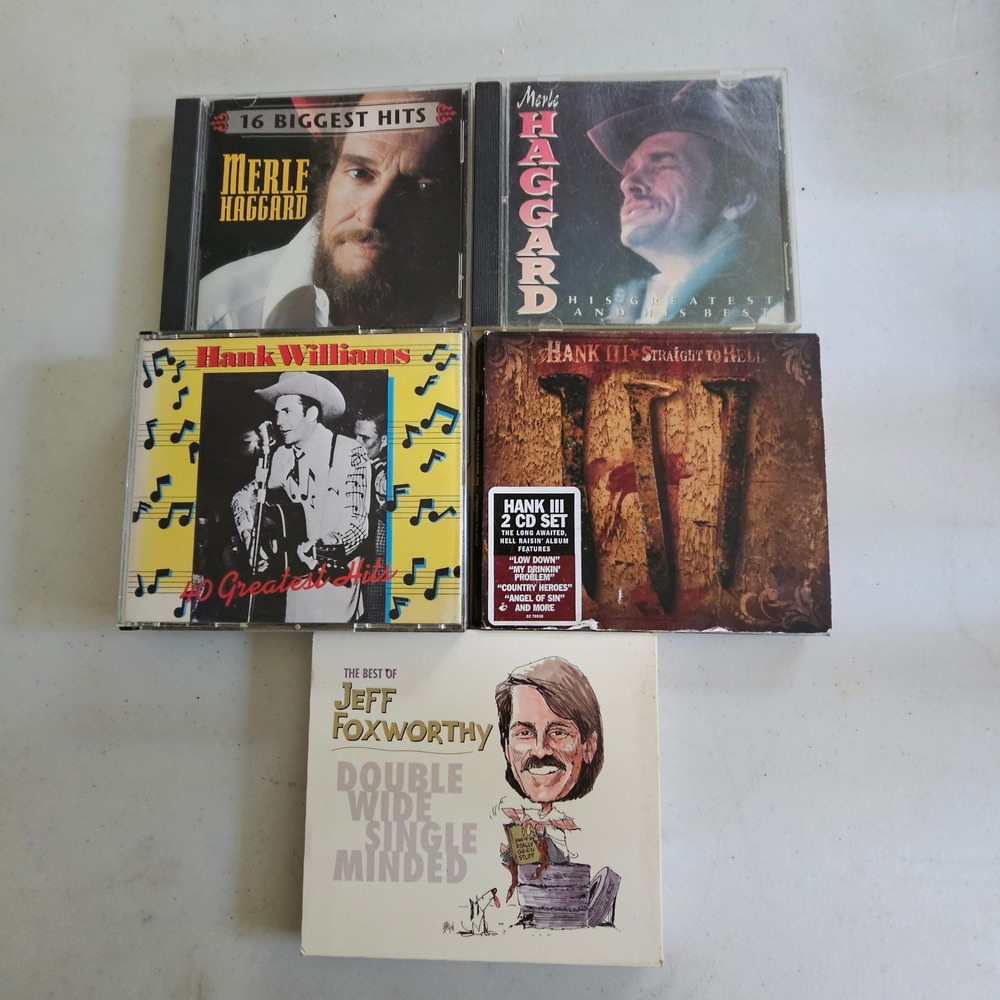 Country Music CD Lot Merle Haggard Hank Williams Hank III Jeff Foxworthy 5 Items